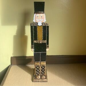 Vintage Stained Glass Nutcracker Soldier Metal Votive Tealight Candle Holder